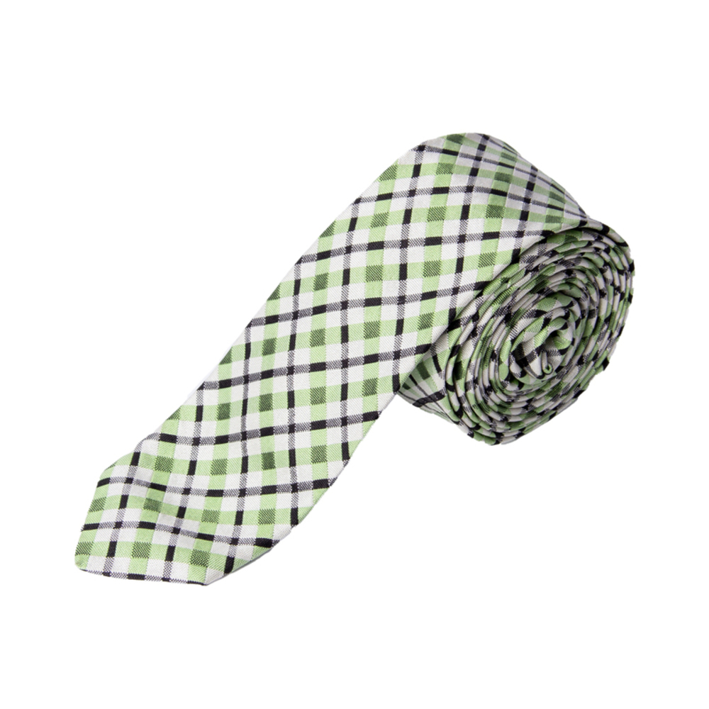 JIL SANDER GREEN, BLACK & WHITE CHECKERED TIE | MENS